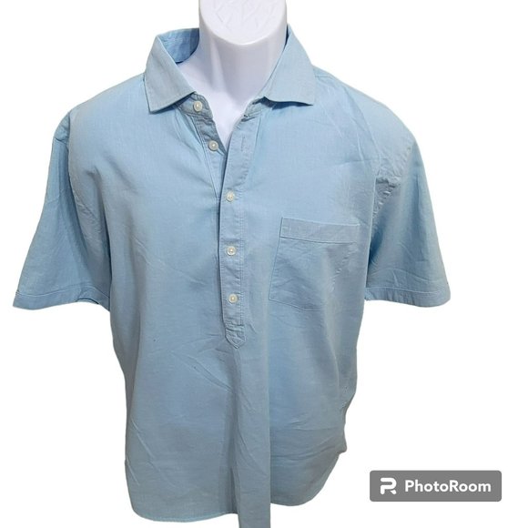 True Measure Tunic Shirt, Men L, Blue, Linen/Cotton Blend, Short Sleeve, EUC - Picture 1 of 13